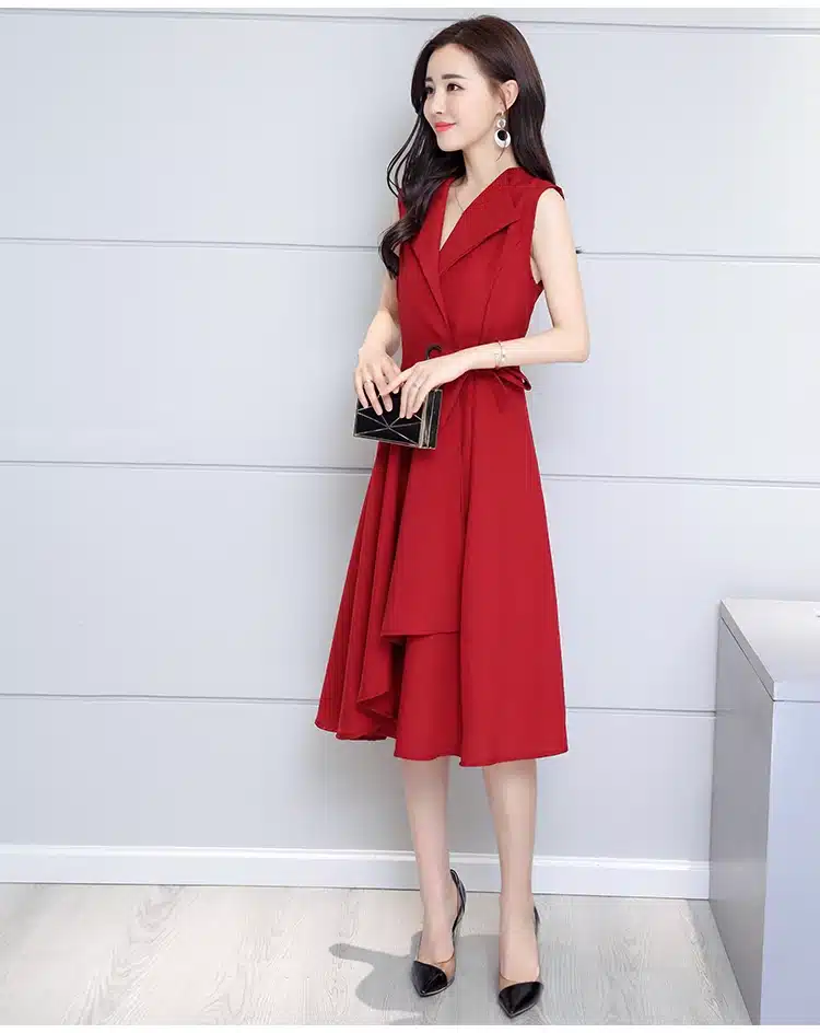 Saiqigui 2019 new fashion Summer Dress Sleeveless work OL women dress casual A-Lin v-neck Elegant dress vestidos de festa 25