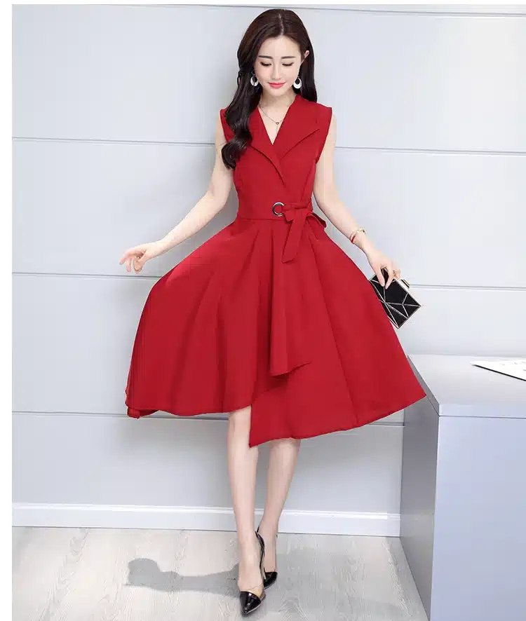 Saiqigui 2019 new fashion Summer Dress Sleeveless work OL women dress casual A-Lin v-neck Elegant dress vestidos de festa 29
