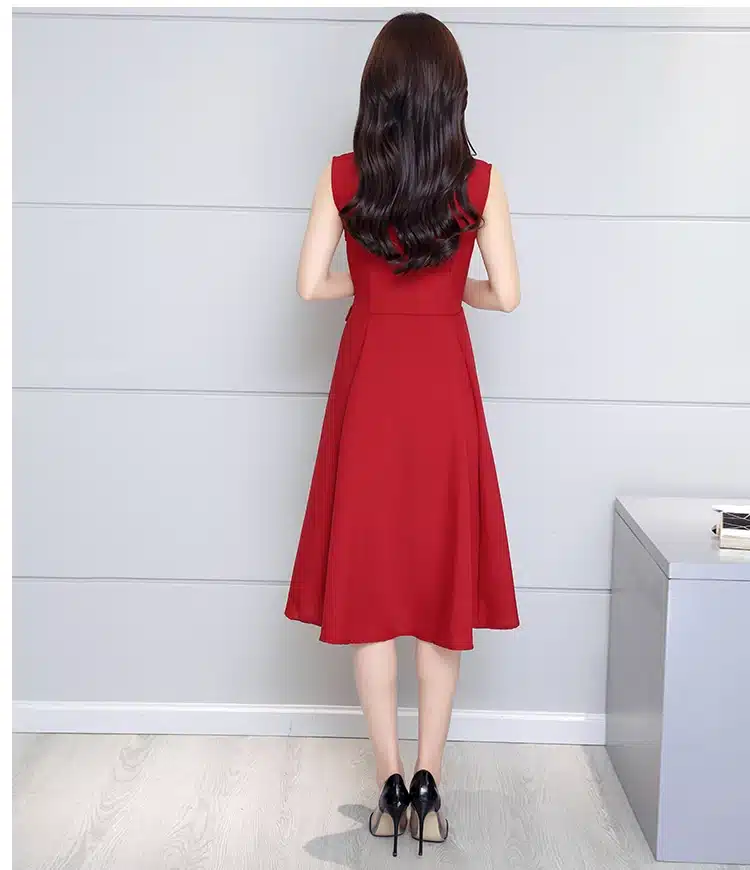 Saiqigui 2019 new fashion Summer Dress Sleeveless work OL women dress casual A-Lin v-neck Elegant dress vestidos de festa 30