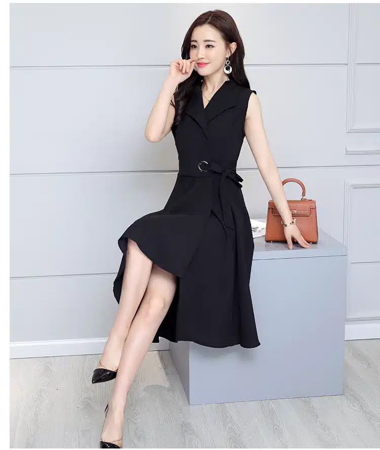 Saiqigui 2019 new fashion Summer Dress Sleeveless work OL women dress casual A-Lin v-neck Elegant dress vestidos de festa 35