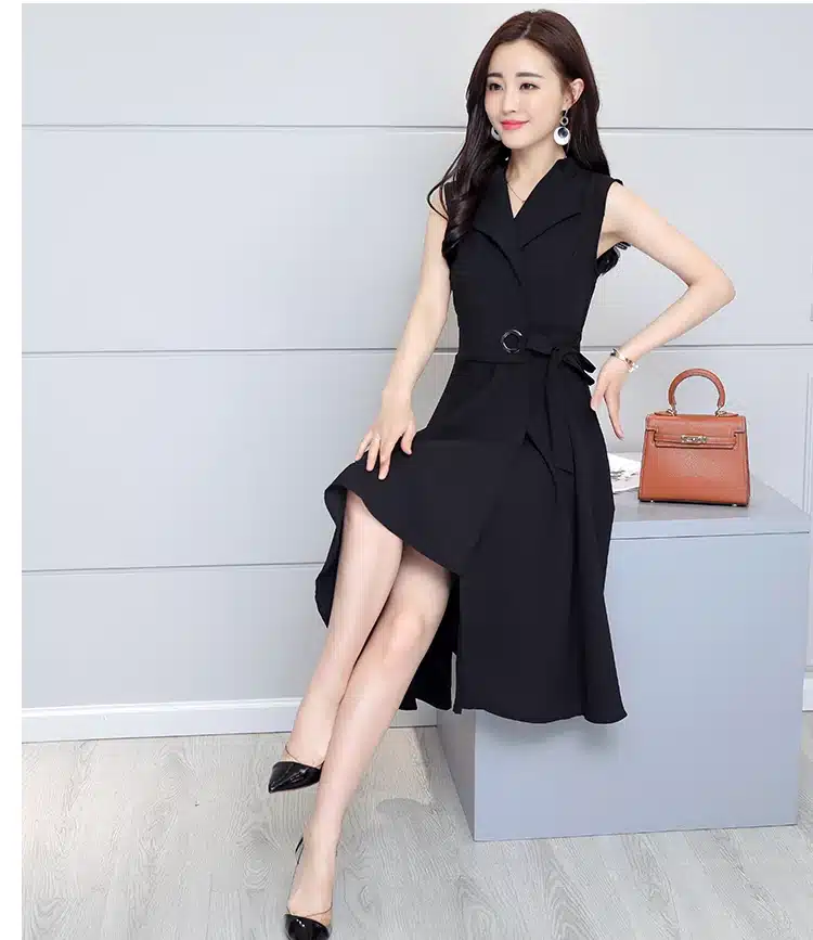 Saiqigui 2019 new fashion Summer Dress Sleeveless work OL women dress casual A-Lin v-neck Elegant dress vestidos de festa 36