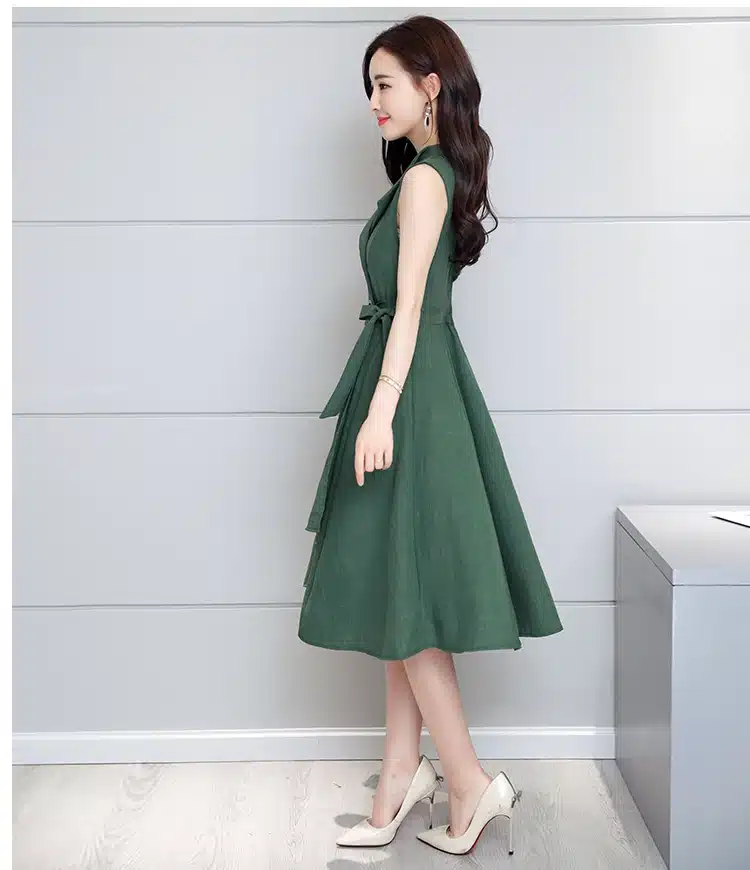 Saiqigui 2019 new fashion Summer Dress Sleeveless work OL women dress casual A-Lin v-neck Elegant dress vestidos de festa 42