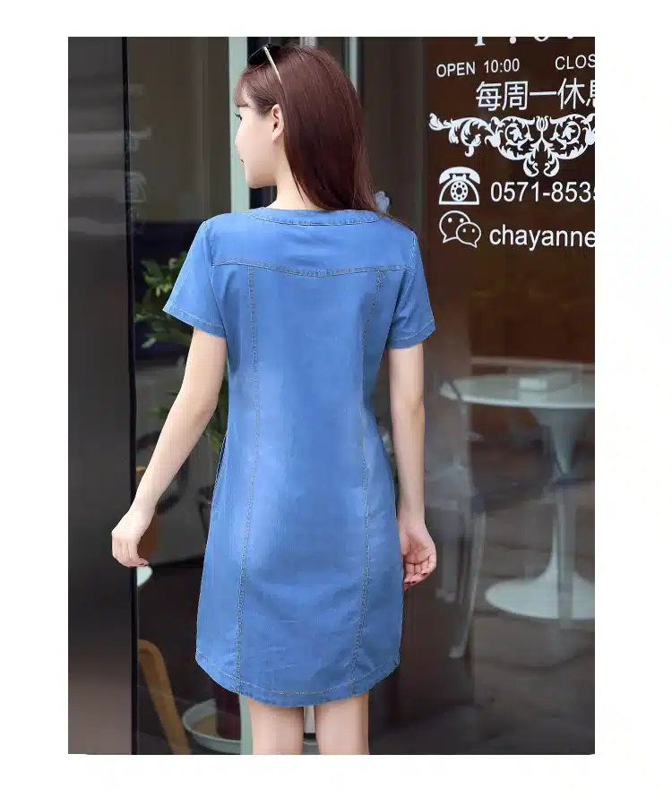 Korean Denim dress for women 2019 New Summer Casual Jeans Dress With button Pocket Sexy Denim Mini Dress Plus size 3XL A1425 22