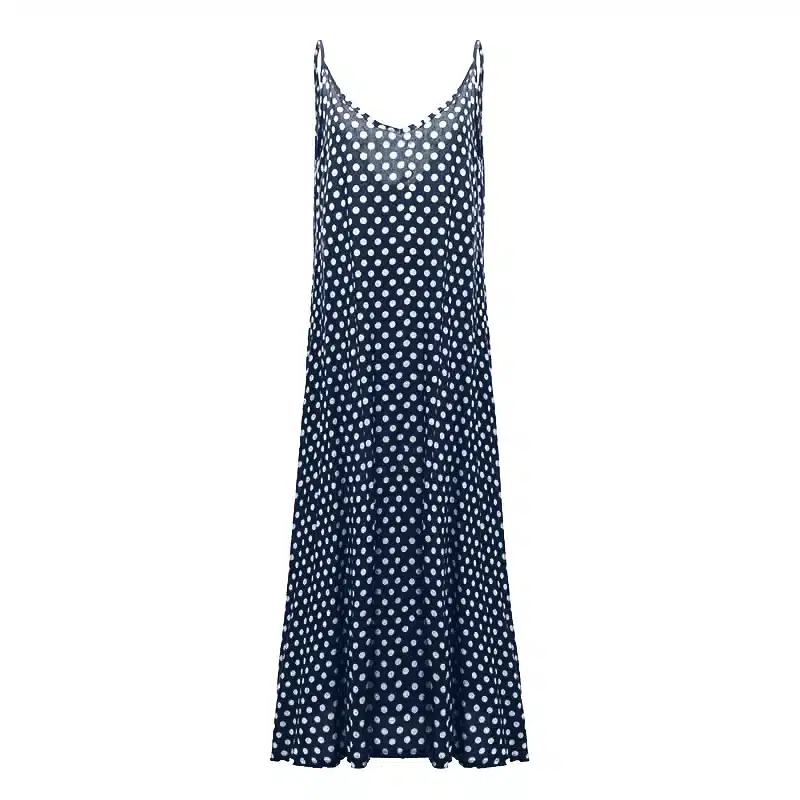 2019 Women Polka Dot Print V Neck Sleeveless Sundress Loose Maxi Long Beach Bohemian Vintage Dress S to 5XL Summer Dress 18