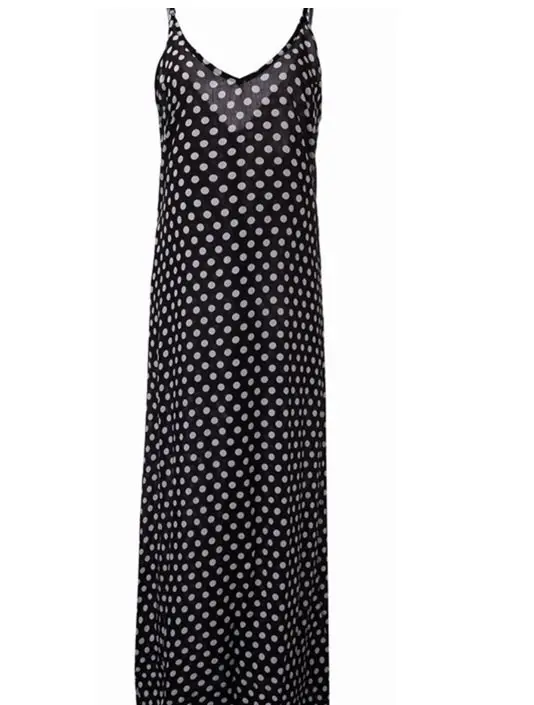 2019 Women Polka Dot Print V Neck Sleeveless Sundress Loose Maxi Long Beach Bohemian Vintage Dress S to 5XL Summer Dress 21