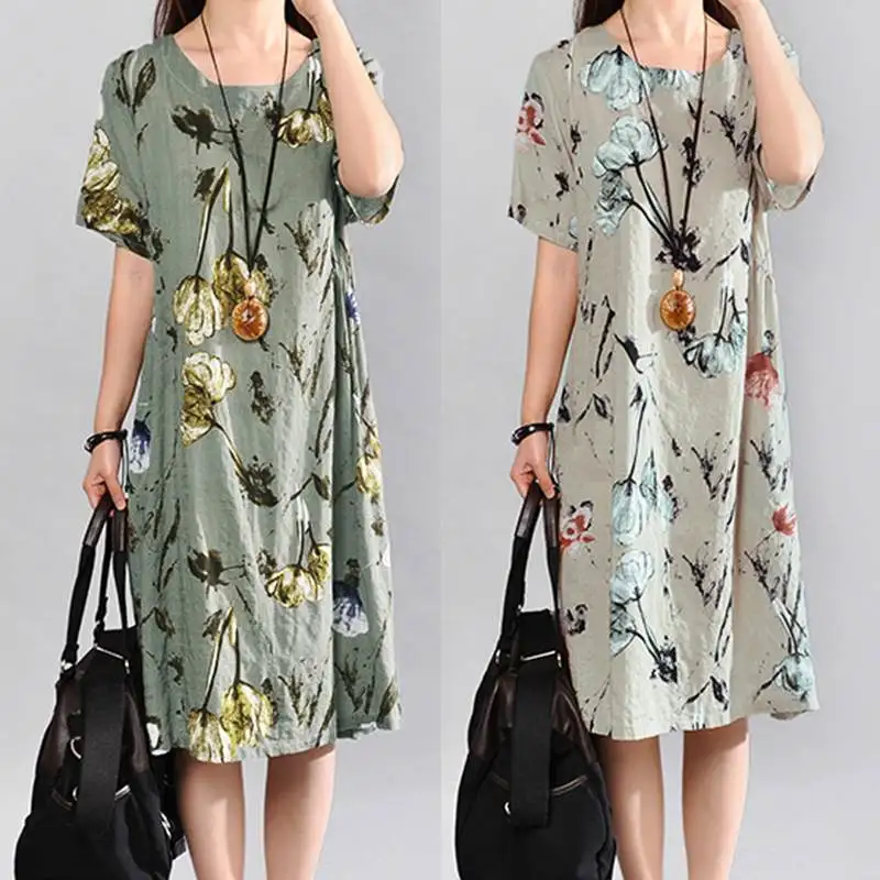 Celmia 2019 Vintage Summer Dress Short Sleeve Loose Women Elegant Floral Print Midi Dresses Casual Party Beach Sundress Vestidos 5