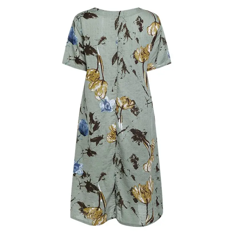 Celmia 2019 Vintage Summer Dress Short Sleeve Loose Women Elegant Floral Print Midi Dresses Casual Party Beach Sundress Vestidos 12