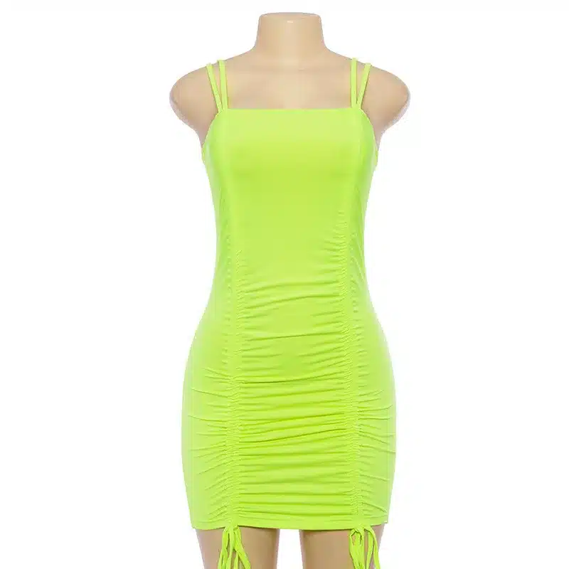 ANJAMANOR Neon Pleated Bandage Sexy Dress Club Wear Summer 2019 Streetwear Women Spaghetti Strap Mini Bodycon Dresses D71I85 25