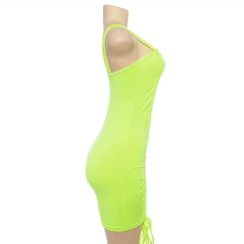 ANJAMANOR Neon Pleated Bandage Sexy Dress Club Wear Summer 2019 Streetwear Women Spaghetti Strap Mini Bodycon Dresses D71I85 26