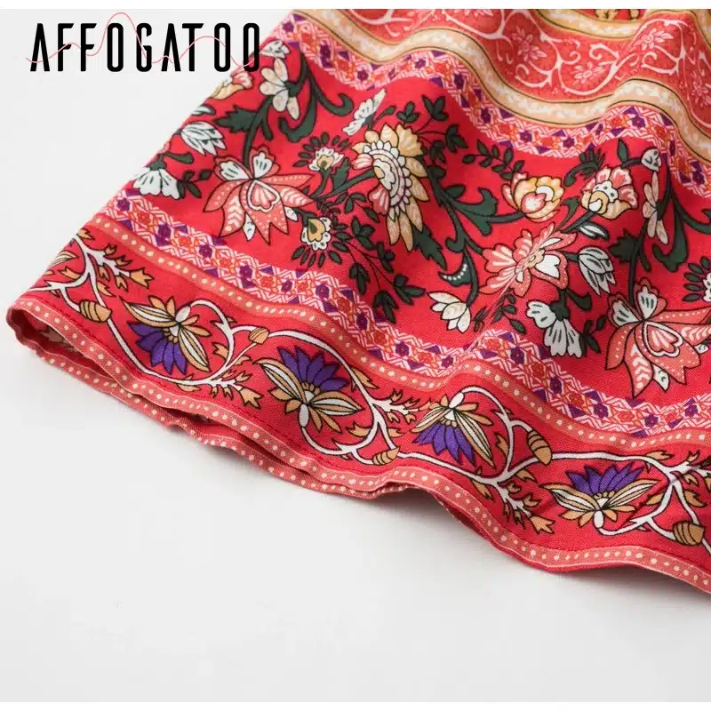 Affogatoo Bohemian floral women mini dress V neck wrap sash print ruffle dresse femme Summer elegant holiday beach sundress 2019 19