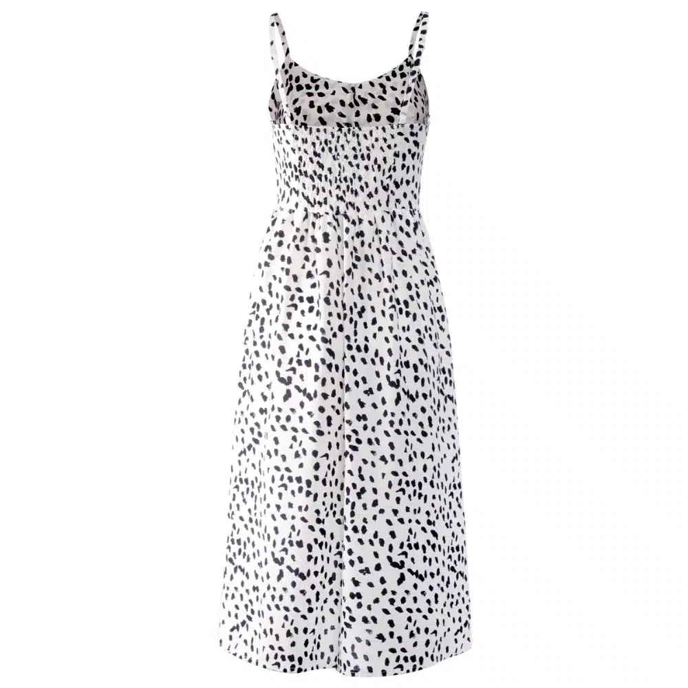VIEUNSTA Leopard Floral Printed Strap Dress Summer 2019 Women V-neck Button Midi Party Dress Elegant Sleeveless Pockets Sundress 15