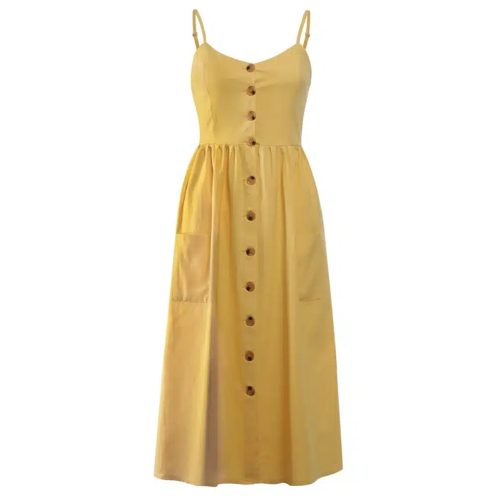 VIEUNSTA Leopard Floral Printed Strap Dress Summer 2019 Women V-neck Button Midi Party Dress Elegant Sleeveless Pockets Sundress 16