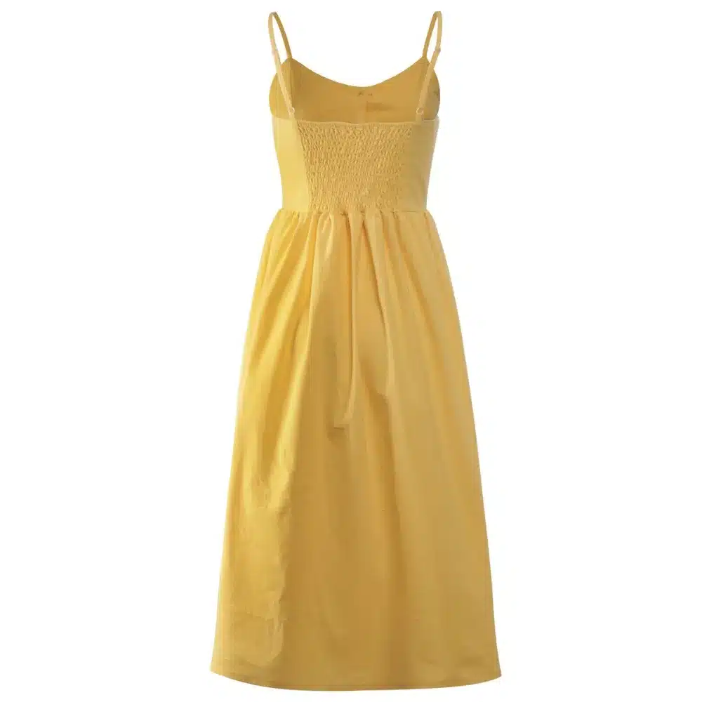 VIEUNSTA Leopard Floral Printed Strap Dress Summer 2019 Women V-neck Button Midi Party Dress Elegant Sleeveless Pockets Sundress 17