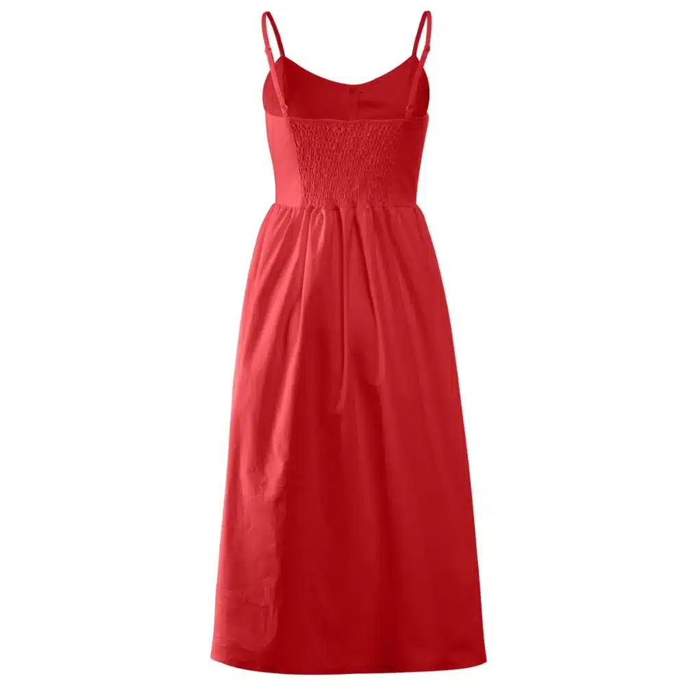 VIEUNSTA Leopard Floral Printed Strap Dress Summer 2019 Women V-neck Button Midi Party Dress Elegant Sleeveless Pockets Sundress 19