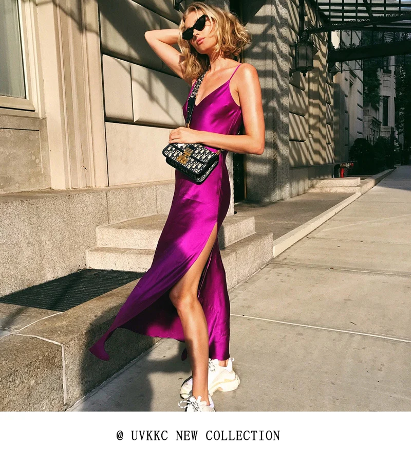 Uvkkc Sexy Dress Split Sleeveless Strap V Neck Backless Women Party Long Dresses 2019 Summer Female Vestido Solid Dress Festa 14