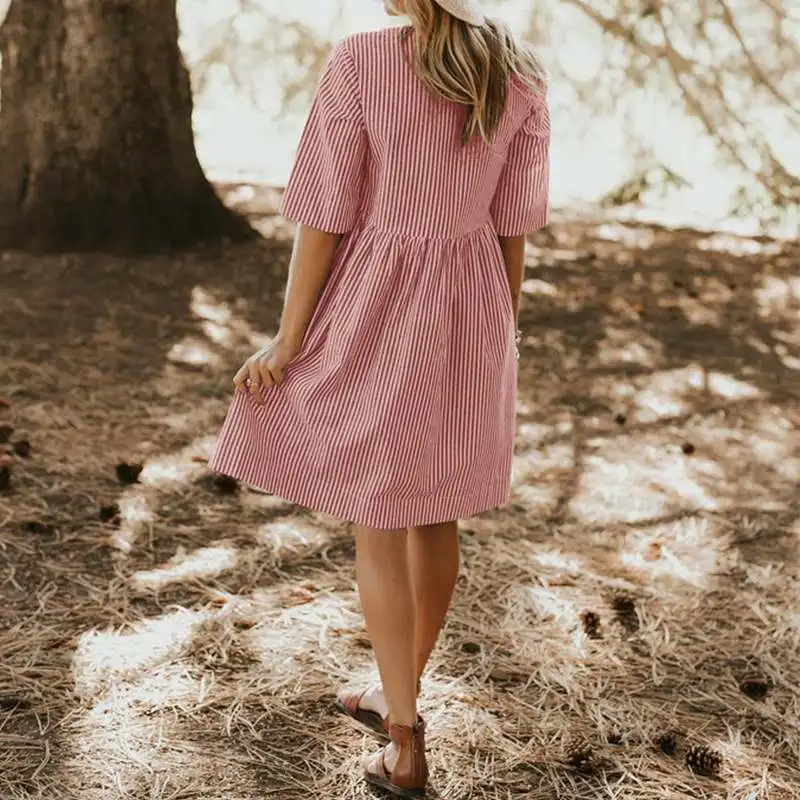 Summer Striped Dress Women Vintage Half Sleeve Pockets Dresses ZANZEA 2019 Plus Size Casual Baggy Sundress Female Vestido Robe 16