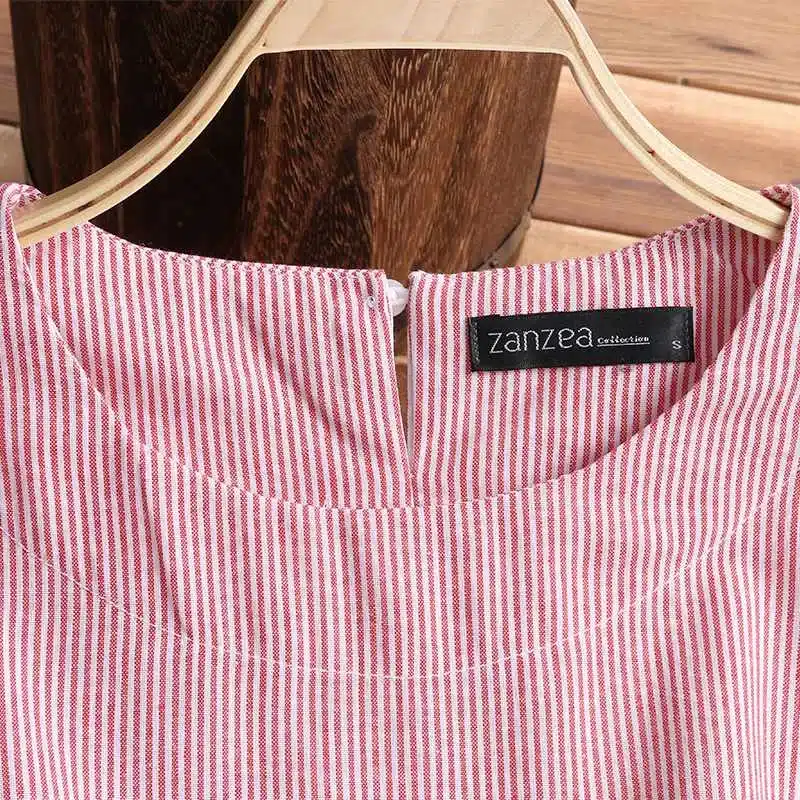 Summer Striped Dress Women Vintage Half Sleeve Pockets Dresses ZANZEA 2019 Plus Size Casual Baggy Sundress Female Vestido Robe 24