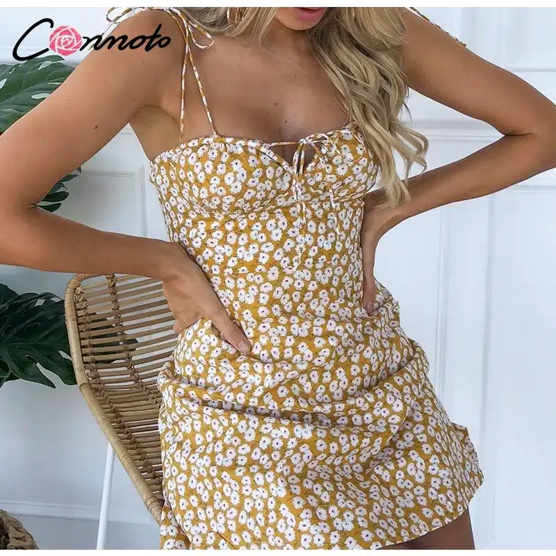 Conmoto 2019 Robe Femme Cotton Fashion Summer Dress Women Chic Beach Party Dress Lace Up Sexy Mini Dress Vestidos 14