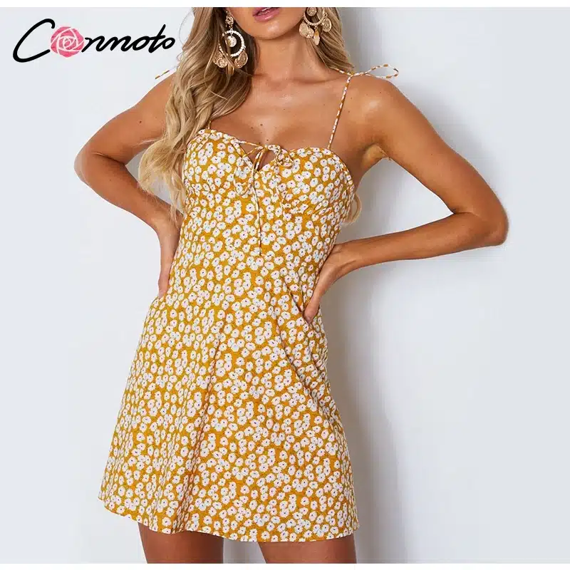 Conmoto 2019 Robe Femme Cotton Fashion Summer Dress Women Chic Beach Party Dress Lace Up Sexy Mini Dress Vestidos 15