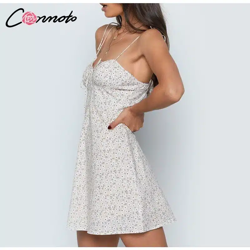 Conmoto 2019 Robe Femme Cotton Fashion Summer Dress Women Chic Beach Party Dress Lace Up Sexy Mini Dress Vestidos 16
