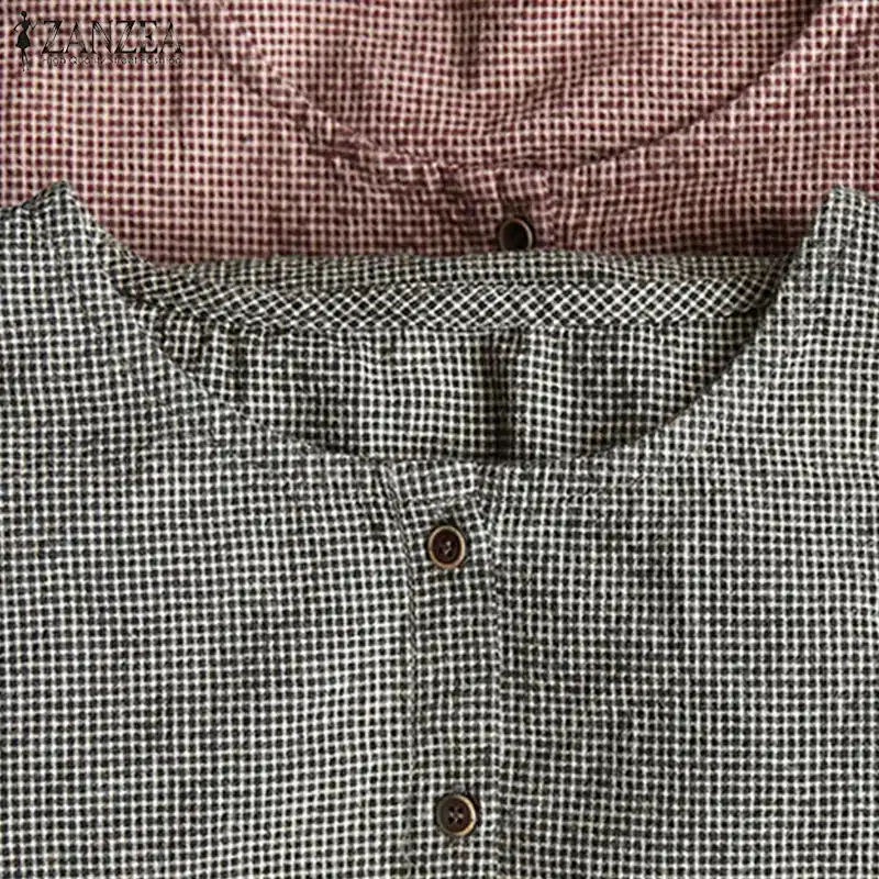 2019 Oversized ZANZEA Women Sleeveless Summer Party Long Vest Tank Vestido Casual O Neck Check Plaid Cotton Linen Pleated Dress 16