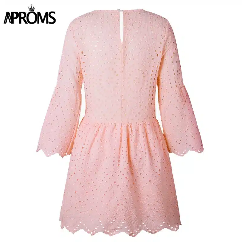 Aproms Elegant White Crochet Lace Dress Women 2019 Summer 3/4 Sleeve Casual Tunic Dress Beach Loose Short Dress Vestidos 20