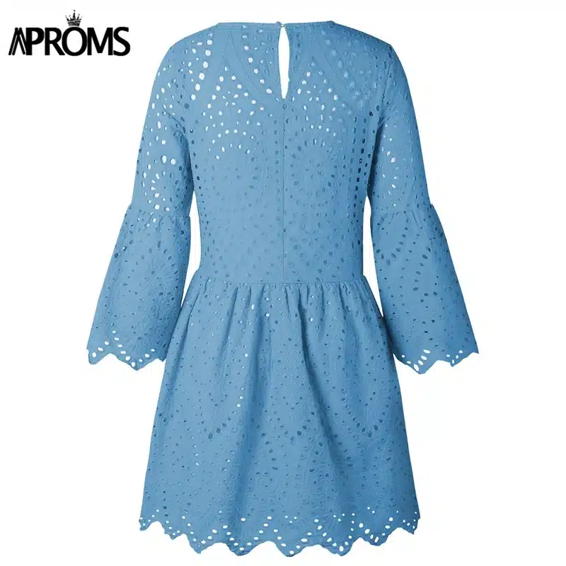 Aproms Elegant White Crochet Lace Dress Women 2019 Summer 3/4 Sleeve Casual Tunic Dress Beach Loose Short Dress Vestidos 23