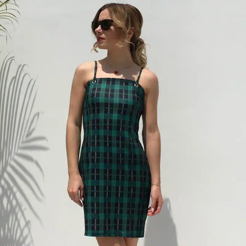 Viifaa Green Plaid Bodycon Dress Women 2019 Back Tie Cut Out Sexy Party Dress Spaghetti Strap Summer Mini Dresses 12