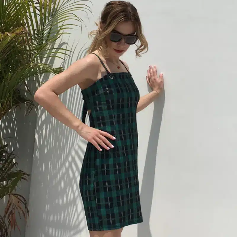 Viifaa Green Plaid Bodycon Dress Women 2019 Back Tie Cut Out Sexy Party Dress Spaghetti Strap Summer Mini Dresses 13