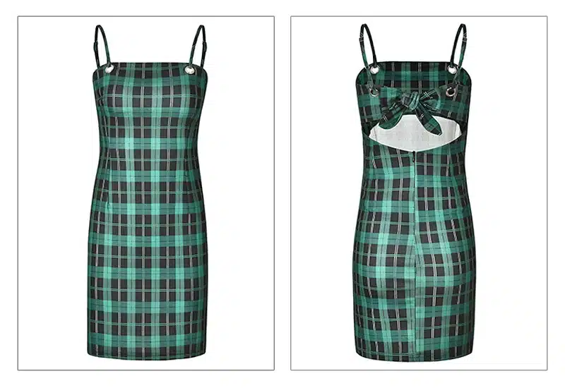 Viifaa Green Plaid Bodycon Dress Women 2019 Back Tie Cut Out Sexy Party Dress Spaghetti Strap Summer Mini Dresses 16