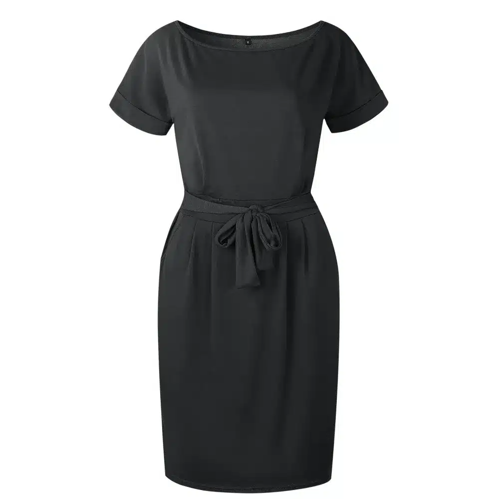 2019 New Summer Fashion Women Casual Short Sleeve O-Neck Straight Black Gray Blue Dress Loose Plus Size Pocket Cotton Midi Dress 19
