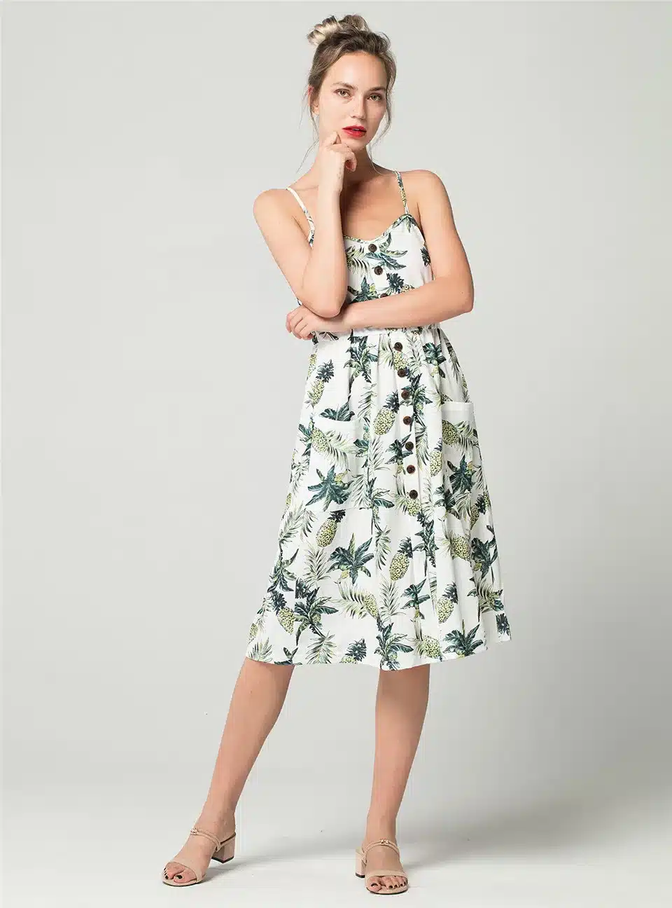 2019 Summer Women Button Decorated Print Dress Off-shoulder Party Beach Sundress Boho Spaghetti Long Dresses Plus Size FICUSRONG 17