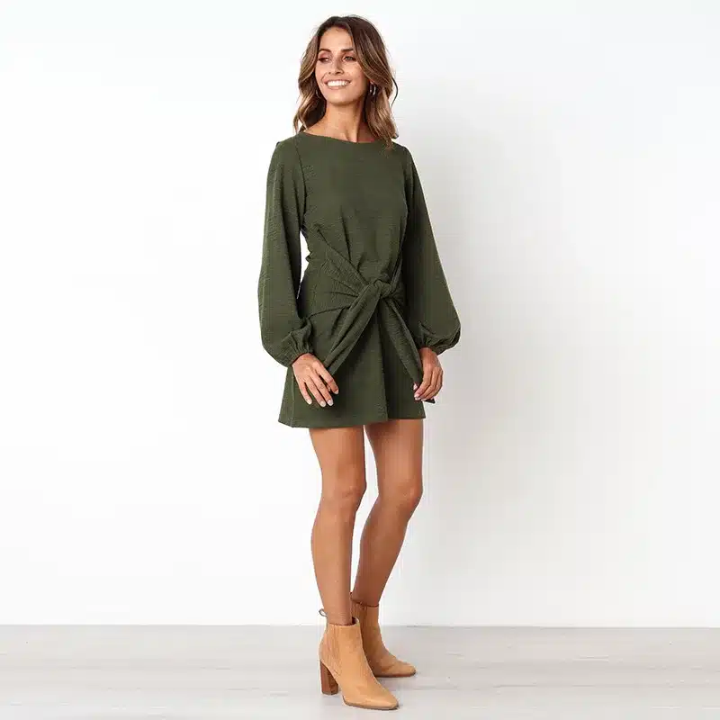 2019 Summer Autumn Dress Fashion Women Casual Loose Elegant Dress Good Quality O-Neck Sexy Black White Dress With Belt Vestidos 5