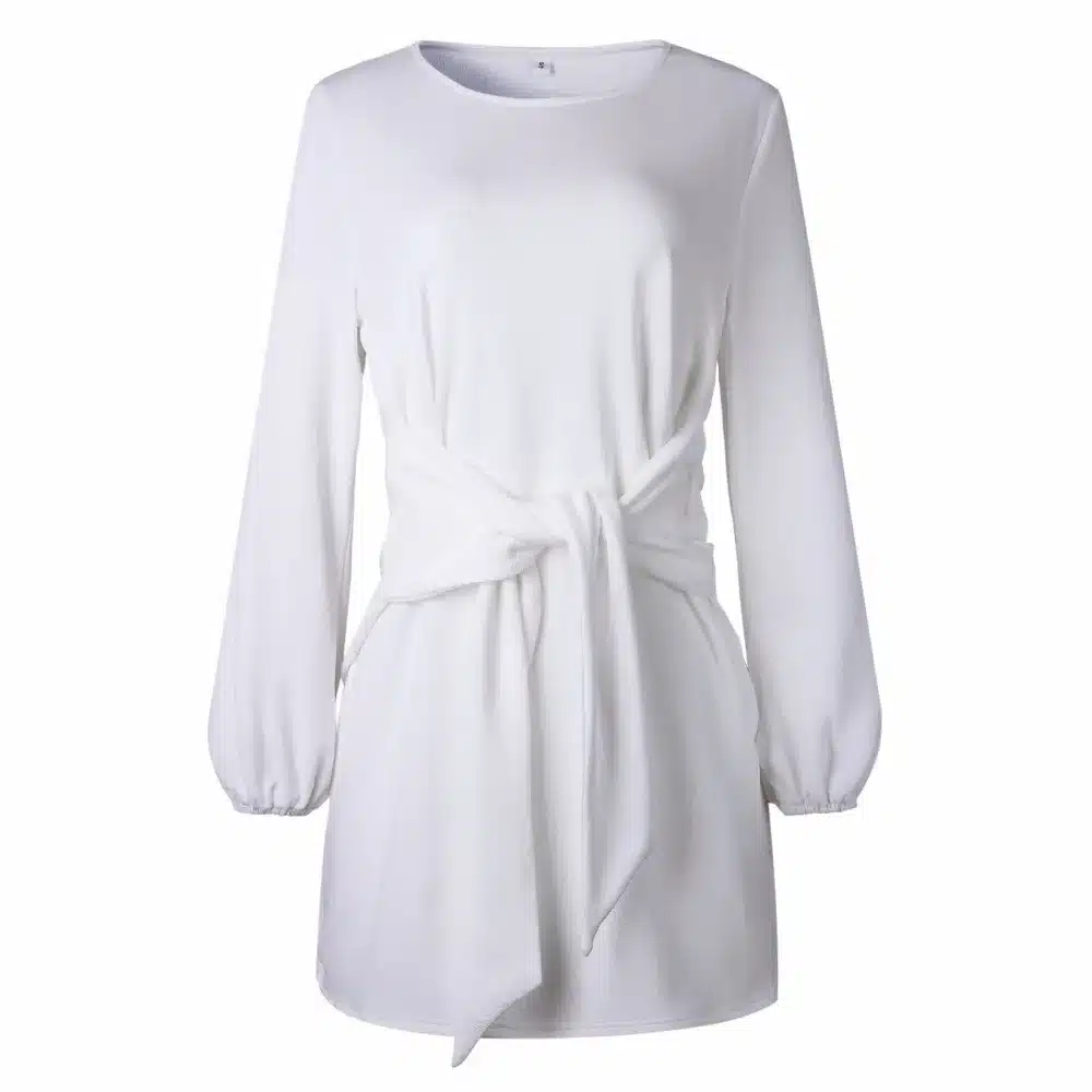 2019 Summer Autumn Dress Fashion Women Casual Loose Elegant Dress Good Quality O-Neck Sexy Black White Dress With Belt Vestidos 22