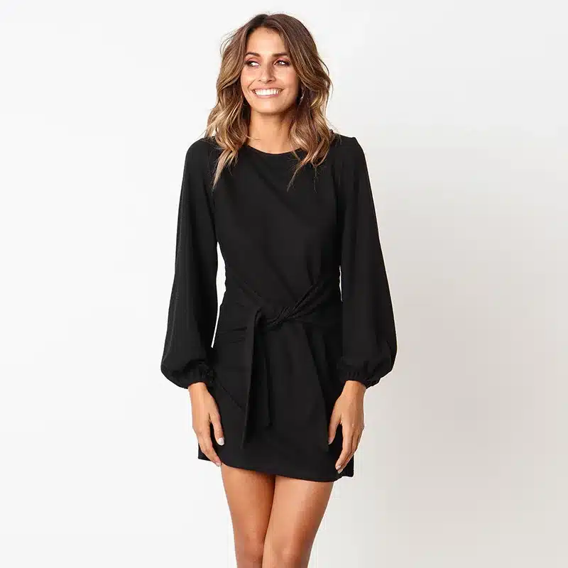 2019 Summer Autumn Dress Fashion Women Casual Loose Elegant Dress Good Quality O-Neck Sexy Black White Dress With Belt Vestidos 25