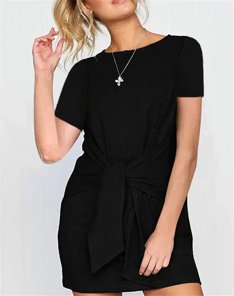 2019 Summer Autumn Dress Fashion Women Casual Loose Elegant Dress Good Quality O-Neck Sexy Black White Dress With Belt Vestidos 52