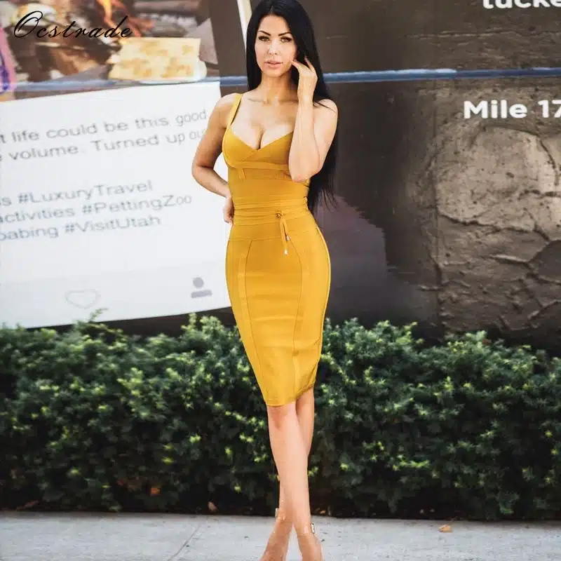 Ocstrade Women Bandage Dress 2019 Rayon Sleeveless Summer New Arrivals Sexy Deep v Neck Vestido Bodycon Bandage Dress Club Party 5