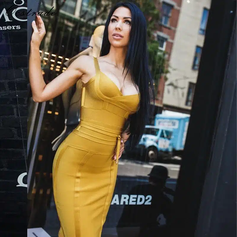 Ocstrade Women Bandage Dress 2019 Rayon Sleeveless Summer New Arrivals Sexy Deep v Neck Vestido Bodycon Bandage Dress Club Party 6