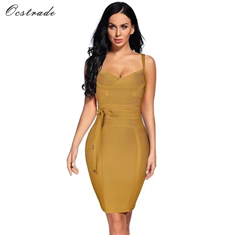 Ocstrade Women Bandage Dress 2019 Rayon Sleeveless Summer New Arrivals Sexy Deep v Neck Vestido Bodycon Bandage Dress Club Party 8