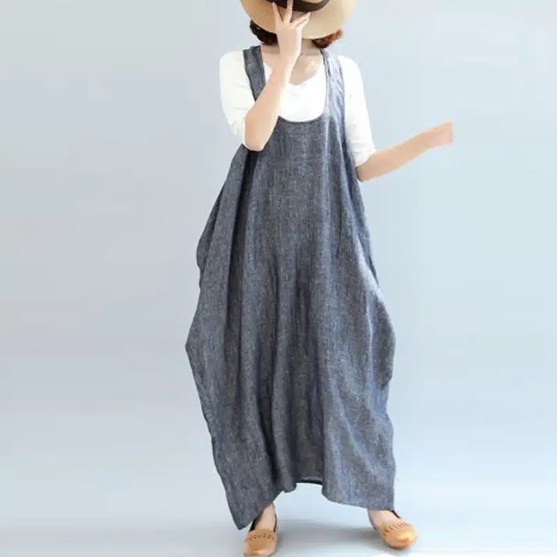 2019 ZANZEA Women Summer Straps Sleeveless Solid Baggy Backless Long Dungarees Dress Cotton Linen Party Beach Vestido Plus Size 12