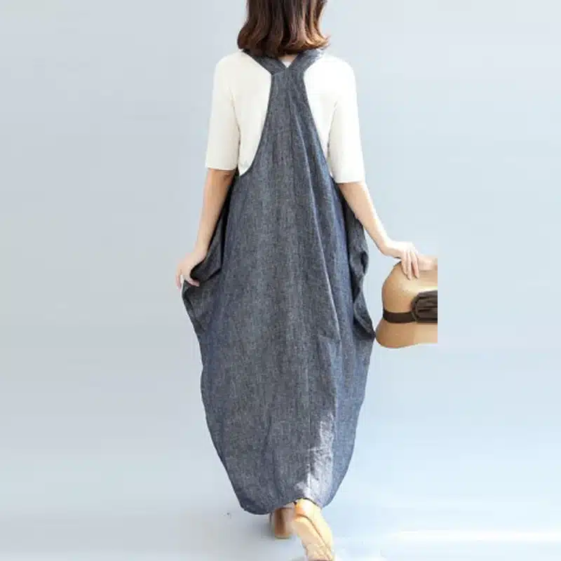 2019 ZANZEA Women Summer Straps Sleeveless Solid Baggy Backless Long Dungarees Dress Cotton Linen Party Beach Vestido Plus Size 15