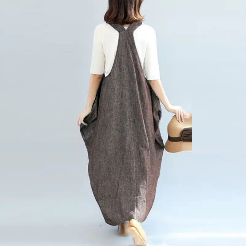 2019 ZANZEA Women Summer Straps Sleeveless Solid Baggy Backless Long Dungarees Dress Cotton Linen Party Beach Vestido Plus Size 17