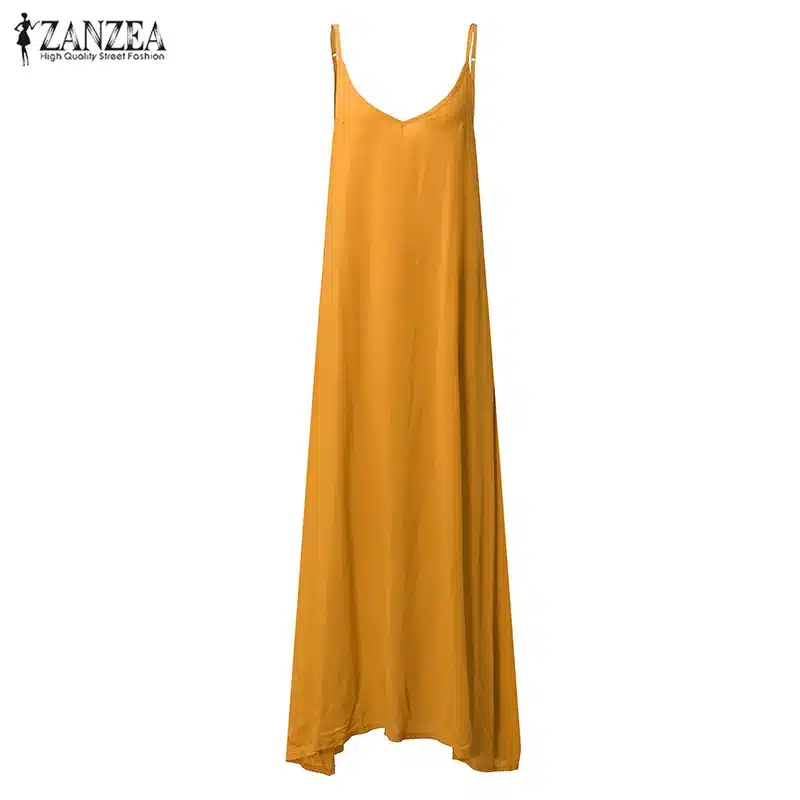 ZANZEA 2019 Summer Vestidos Women Dress Strapless V-neck Sleeveless Baggy Long Maxi Dresses Sexy Beach Sundress Robe Femme S-5XL 19