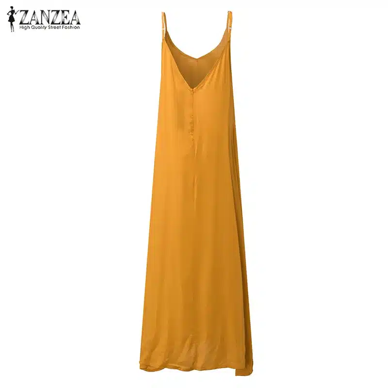 ZANZEA 2019 Summer Vestidos Women Dress Strapless V-neck Sleeveless Baggy Long Maxi Dresses Sexy Beach Sundress Robe Femme S-5XL 20