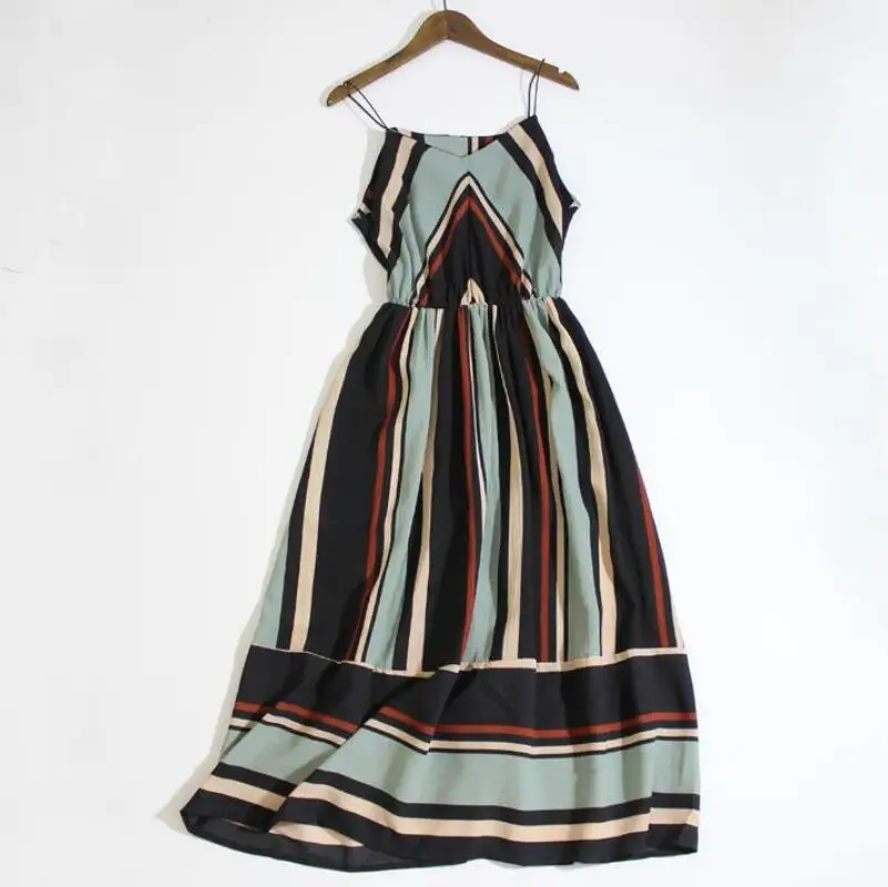 2019 Women summer holiday dress striped long dresses summer beach dress 13
