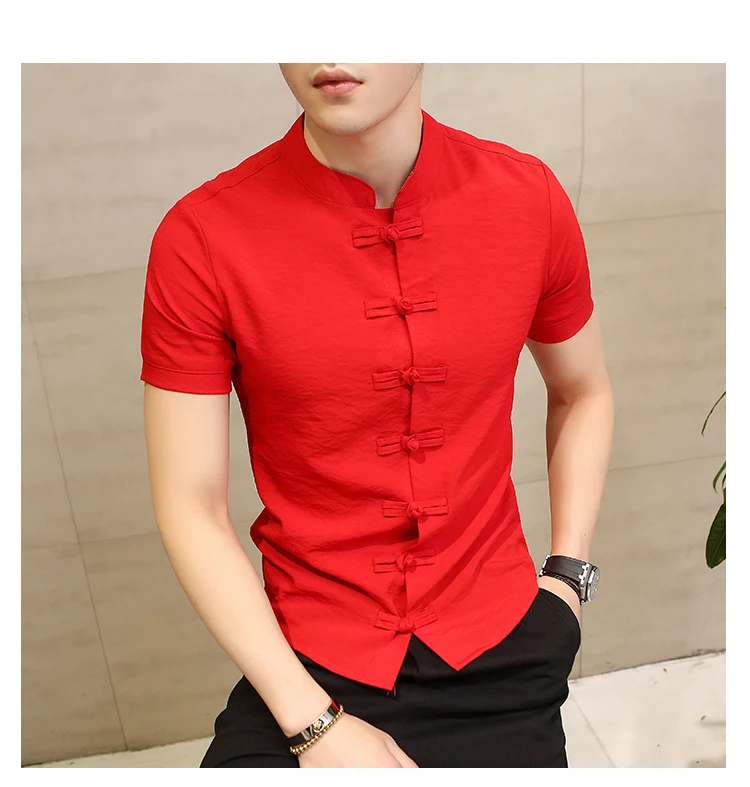 2019 Summer New Men Shirt Fashion Chinese style Linen Slim Fit Casual Short Sleeves Shirt Camisa Social Business Dress Shirts 15