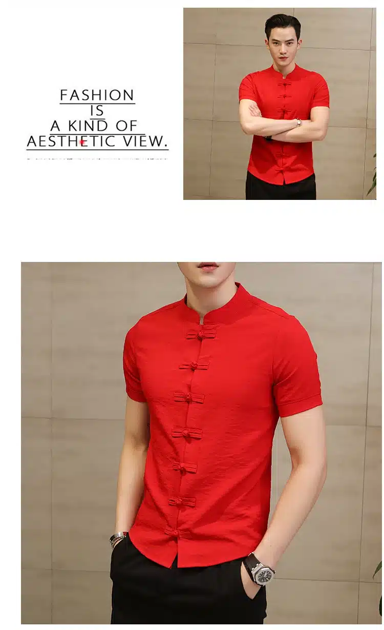 2019 Summer New Men Shirt Fashion Chinese style Linen Slim Fit Casual Short Sleeves Shirt Camisa Social Business Dress Shirts 17