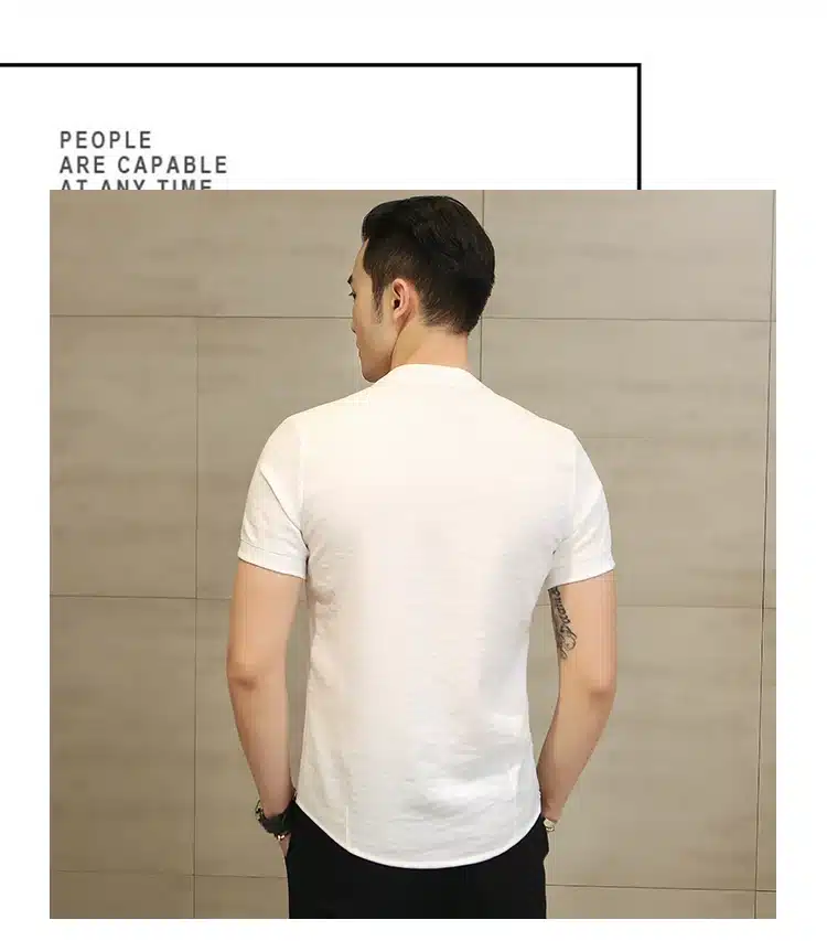 2019 Summer New Men Shirt Fashion Chinese style Linen Slim Fit Casual Short Sleeves Shirt Camisa Social Business Dress Shirts 24