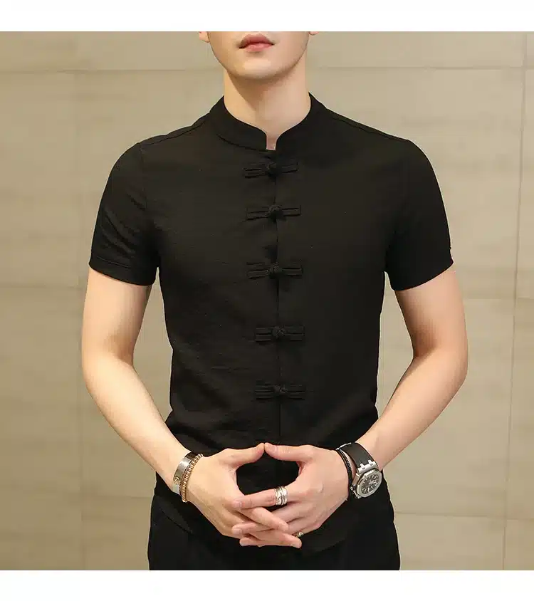 2019 Summer New Men Shirt Fashion Chinese style Linen Slim Fit Casual Short Sleeves Shirt Camisa Social Business Dress Shirts 25