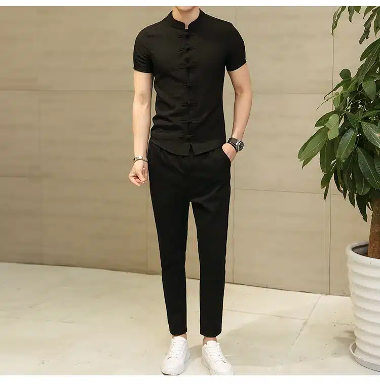 2019 Summer New Men Shirt Fashion Chinese style Linen Slim Fit Casual Short Sleeves Shirt Camisa Social Business Dress Shirts 28